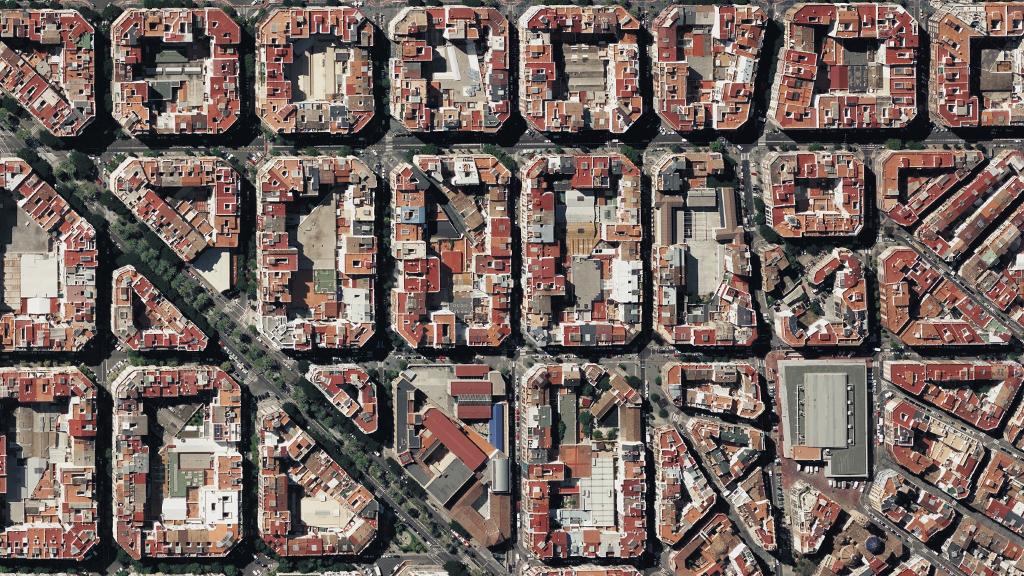 Aerial image of neighborhood in Valencia, Spain