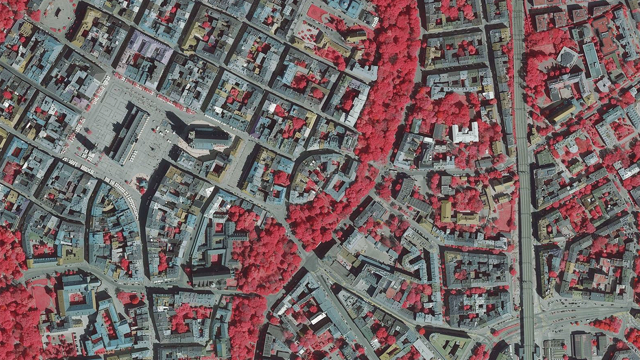 Multispectral image of vegetation in a city area of Krakow, Poland