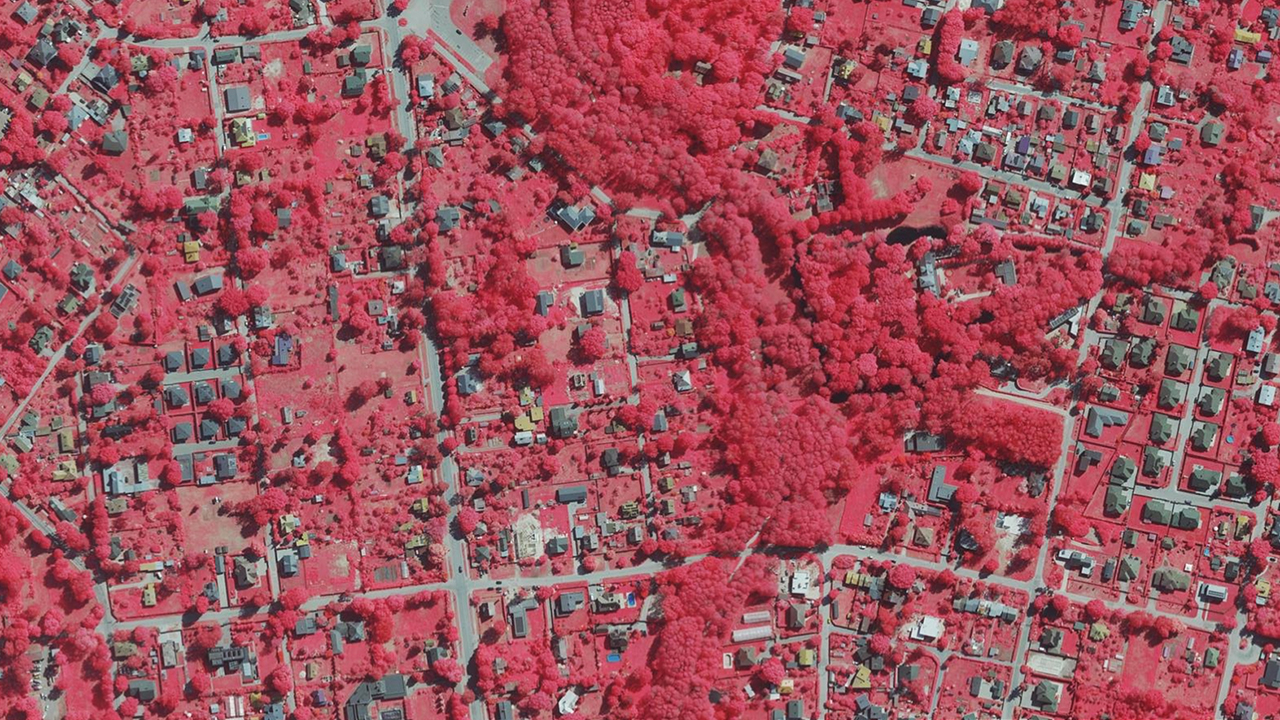 Multispectral image of a neighborhood with healthy vegetation in Riga, Latvia