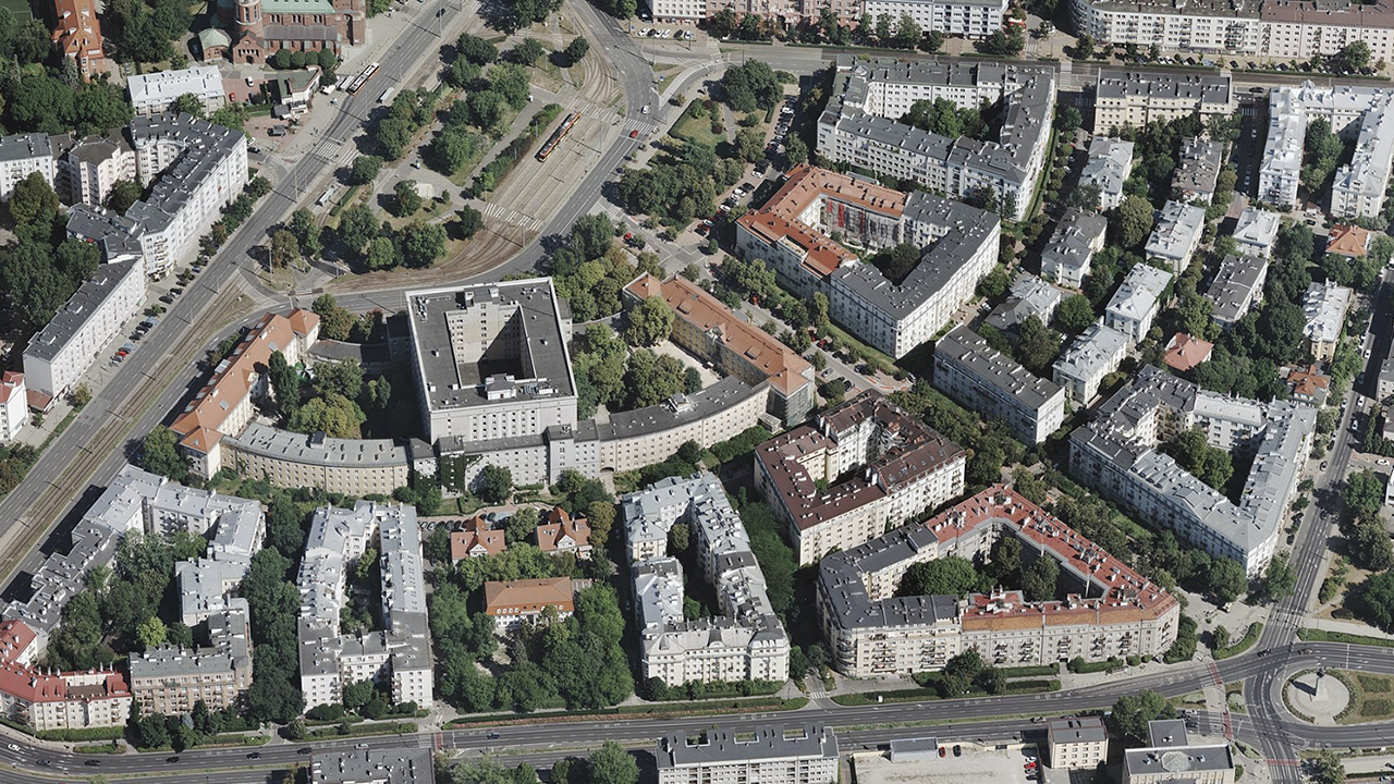 Oblique buildings in Warsaw, Poland