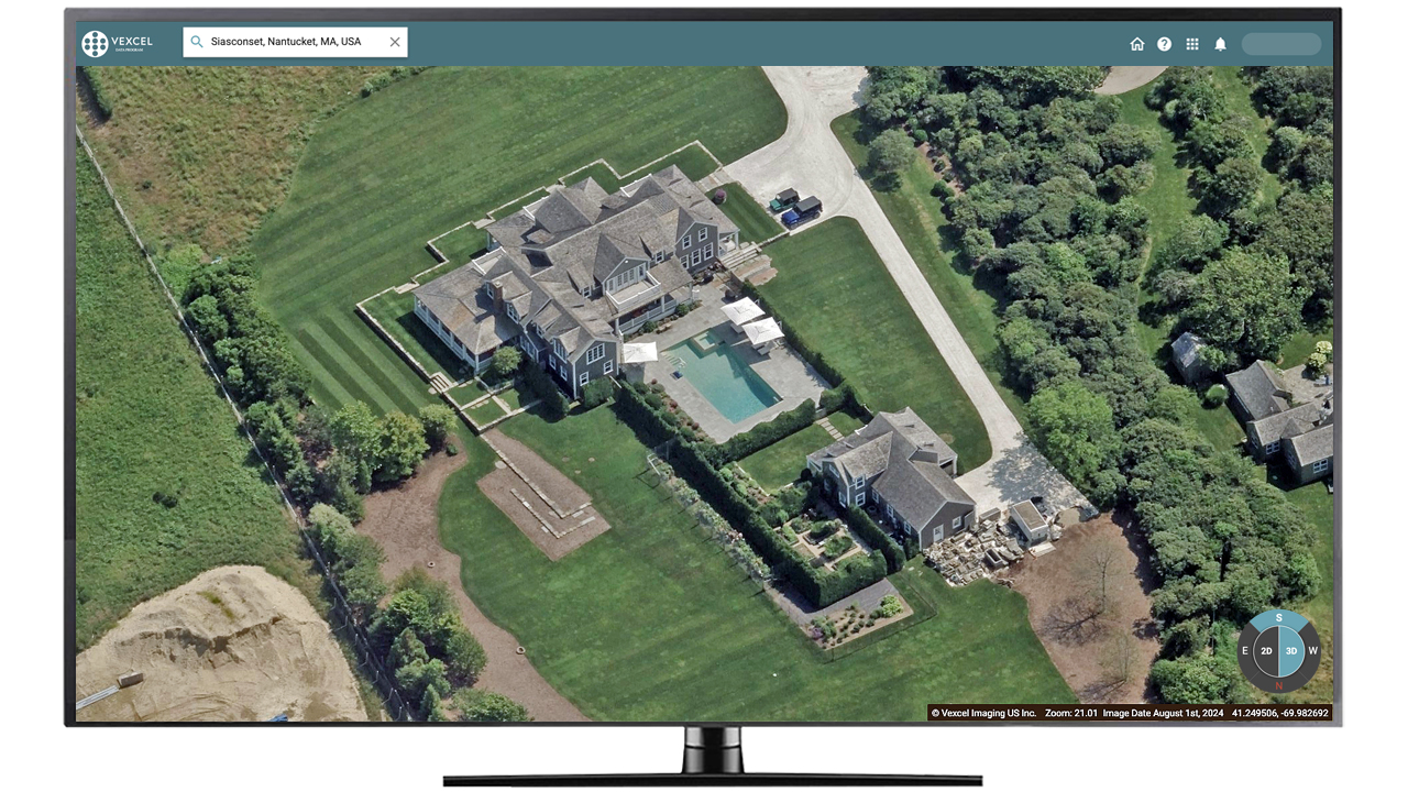 Computer screen of Vexcel Viewer containing oblique aerial image of a property in Siasconset, MA, published by Vexcel.