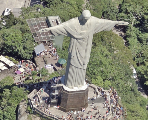 Oblique aerial image of the Christ the Redeemer statue in Rio de Janeiro, Brazil, published by Vexcel.