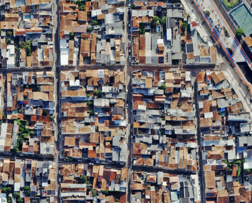 Ortho aerial image of a city grid in Belém, Brazil, published by Vexcel.