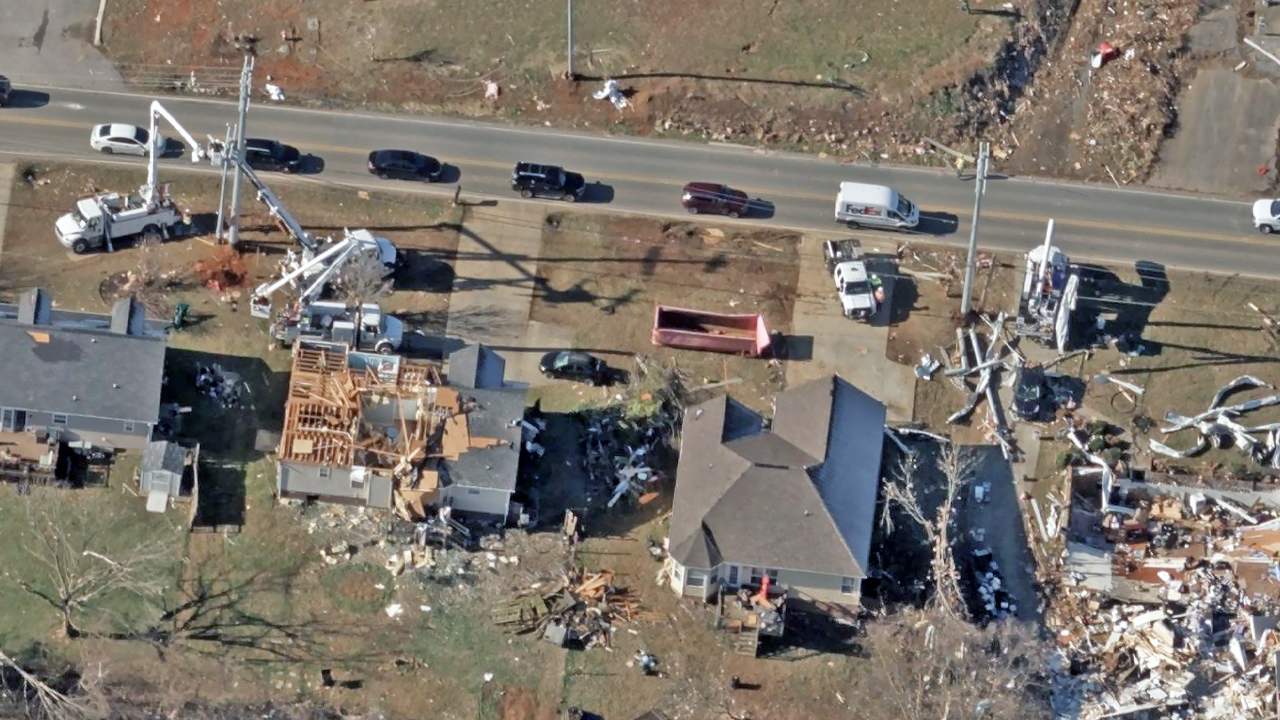 Power line damage after a tornado in Clarksville, TN