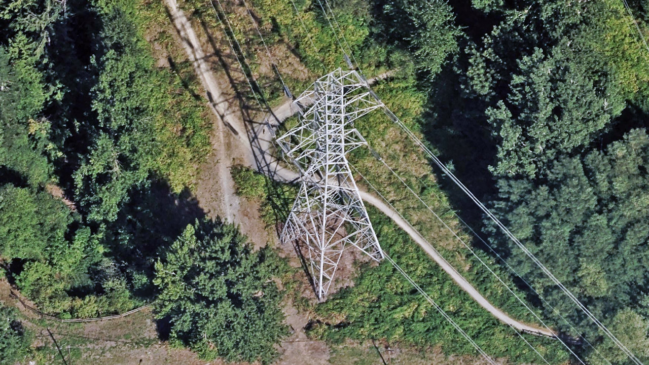 Oblique image of powerlines in Redmond, WA