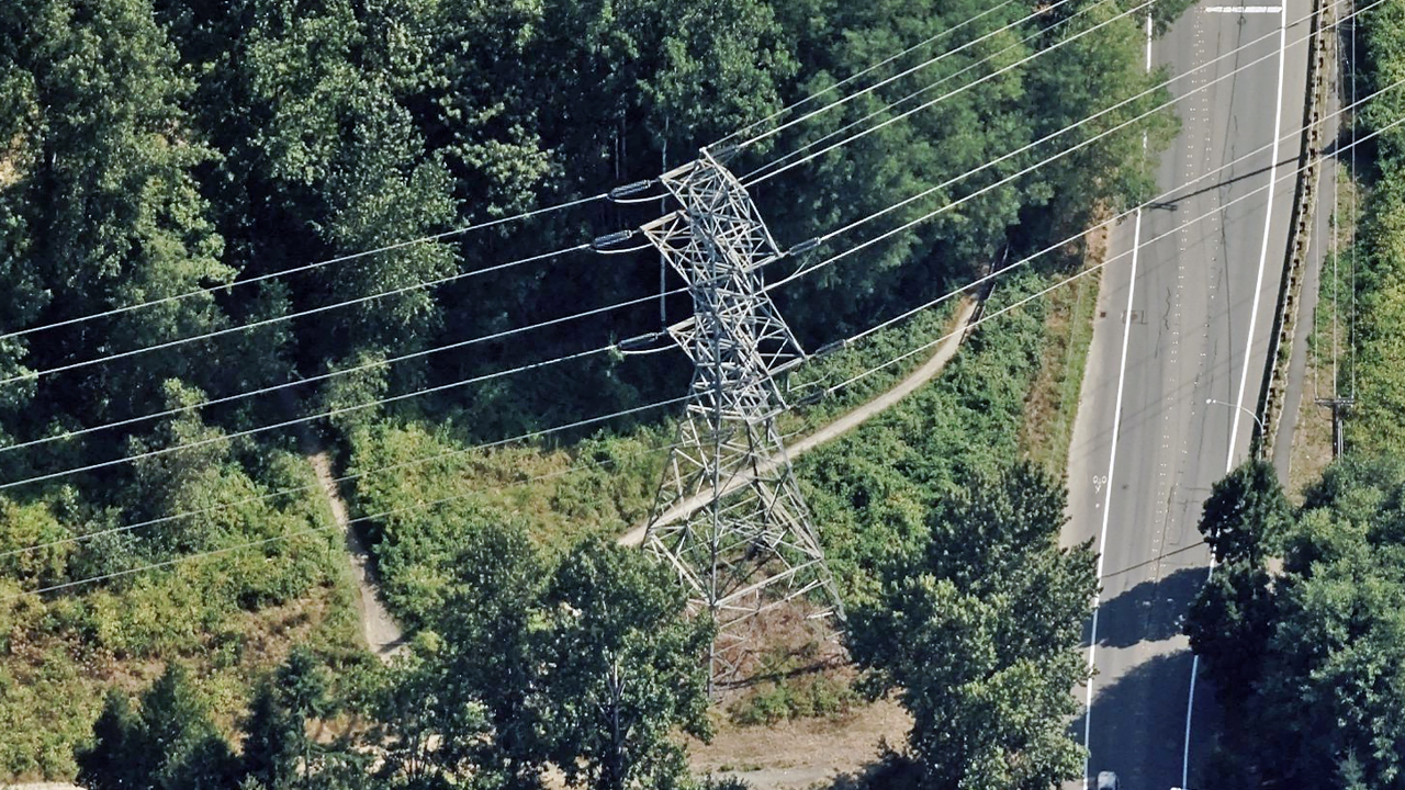 Oblique image of powerlines in Redmond, WA