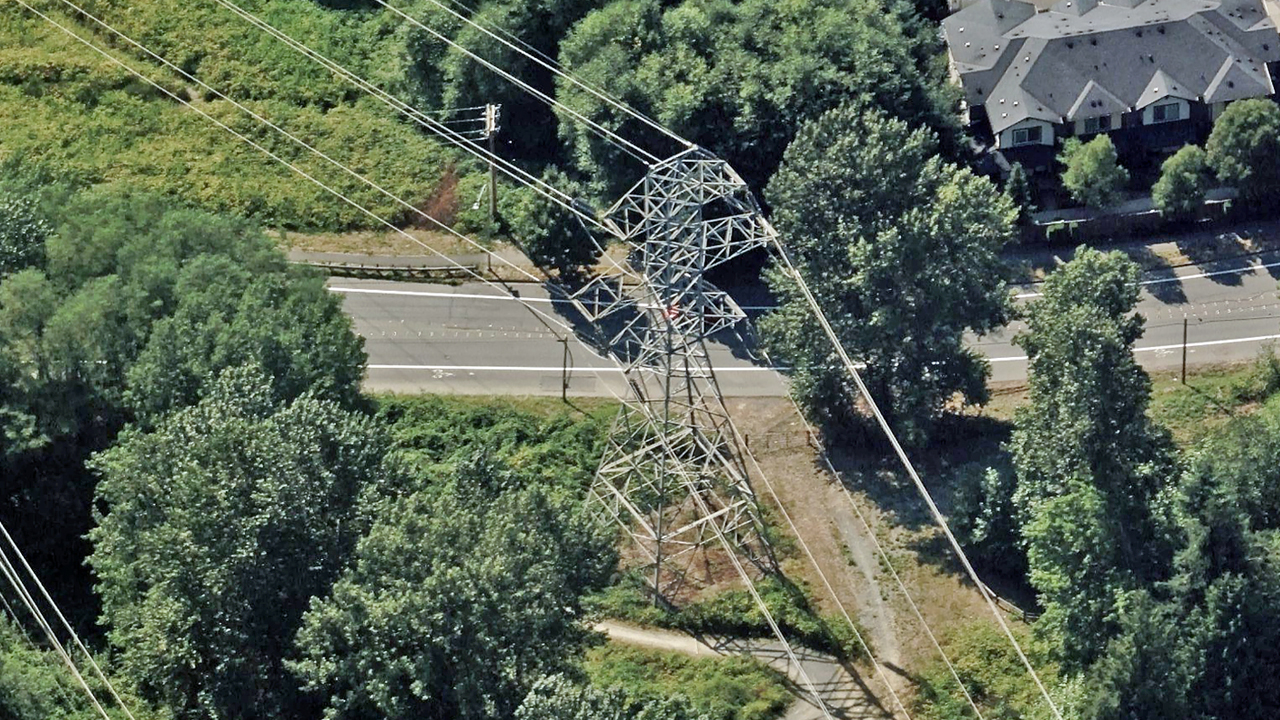 Oblique image of powerlines in Redmond, WA